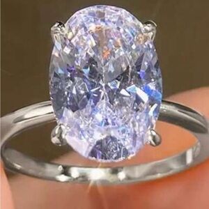 Silver Solitaire Oval Cubic Zirconia Ring Classic Ring Size 6.5